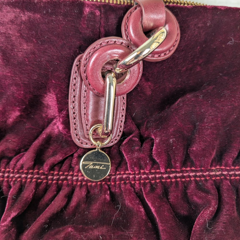 Tumi Velvet Tote Bag in Deep Burgundy with Brown Leather and Gold Hardware - Picture 8 of 13